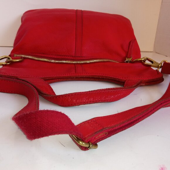 Vintage FOSSIL Fold-over Convertible Crossbody Bag Lipstick Red Pebbled Leather - Picture 10 of 15